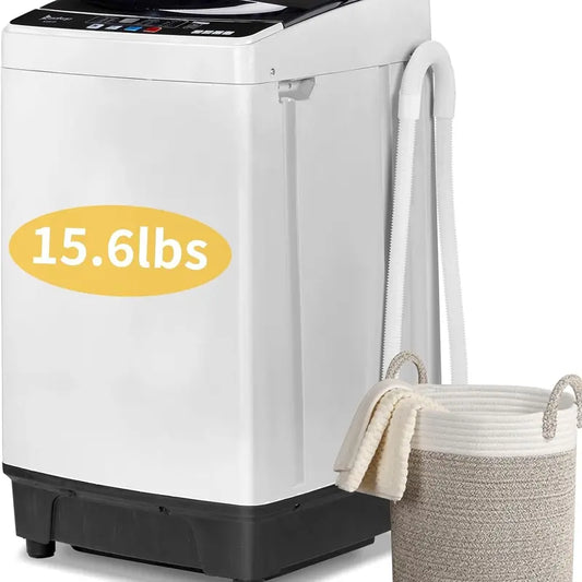 Ubesgoo 15.6LBS Portable Washing Machine, Full-Automatic Laundry Machine with Stainless Steel Drum, 10 Wash Programs Compact Washer and Spin Dryer Combo with Drain Pump for Apartment, Dorm, Home