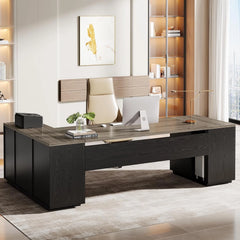 85.8" L-Shaped Executive Desk – Large Modern Office Computer Desk with File Drawers