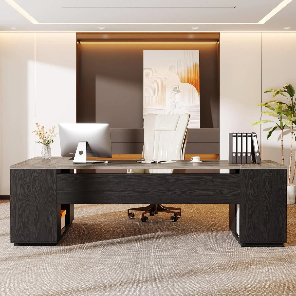 85.8" L-Shaped Executive Desk – Large Modern Office Computer Desk with File Drawers