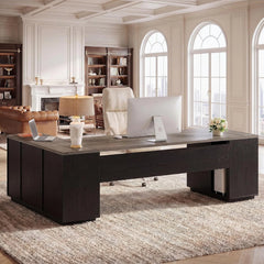 85.8" L Shaped Executive Desk with File Drawers – Large Modern Office Computer Desk