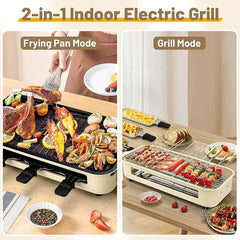 Gril Électrique Coréen BBQ Sans Fumée pour l'Intérieur, Plaque Amovible Antiadhésive, 5 Températures Réglables, Compatible Lave-Vaisselle, 1500W, Appareil de Cuisine