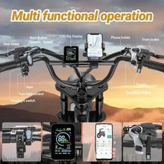 Qlaway BK20 Electric ebike | Peak Power 1500W | Full Suspension | Top Speed 31 MPH | Range 40-70 Miles | 48V 18Ah Removable Battery | 2-Seater Design | LED Headlights | 20-Inch All-Terrain Fat Tires | UL 2849 Certified ebike
