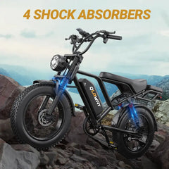 [VOLTVOGU]   1500W Electric Off-Road Bike: 20-Inch Full-Suspension E-Motorcycle with 48V 18Ah 40-70 Mile RangeAh Removable Battery, 31MPH Top Speed, 2-Seater, LED Headlights & 20" All Terrain Fat Tire UL 2849  Ebike Electric Motorcycle