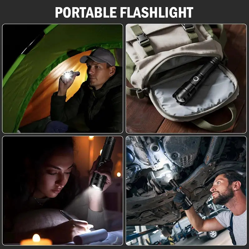 【SummerVibes】2PACKS High Lumen Rechargeable LED Flashlights Ultra-Bright Flashlights 5 Modes With COB Light Tactical Accessories,Zoom-able Torch Handheld Flashlight，For Outdoor Emergency Signaling Backyard BBQ Adjust Brightness Labor Day spotlight