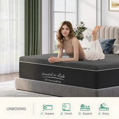 Memory Foam Mattress, 10/12/14 Inch, Twin/Full/Queen/King Size Gel Infused Bed Mattress with CertiPUR-US Certified Foam, Pain Relief & Spine Support, Breathable Knit Cover, Unwind in Style, U8A