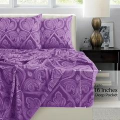 [Deals For You Days ] LUX DECOR 6-Pc Paisley Sheets & Solid Embroidered Bedsheet Set- Queen Sheets & Pillowcases - Upto 16" Deep Pocket Hotel Luxury Sheets Cozy Comfy Breathable & Cooling Sheets - Decorative Bedsheet Set - Summer Gifts
