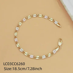 14K gold-plated bracelet Square link jointed chain  Punk hip-hop style men's and women's universal bracelet  Golden tone fashionable accessory waterproof women's bracelet