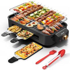 Gril Électrique Coréen BBQ Sans Fumée pour l'Intérieur, Plaque Amovible Antiadhésive, 5 Températures Réglables, Compatible Lave-Vaisselle, 1500W, Appareil de Cuisine