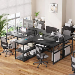 94.5" Long Two Person Computer Desk with LED Lights – Home Office Work Desk