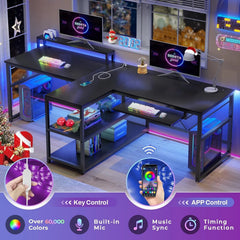 94.5" Long Two Person Computer Desk with LED Lights – Home Office Work Desk