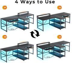 94.5" Long Two Person Computer Desk with LED Lights – Home Office Work Desk