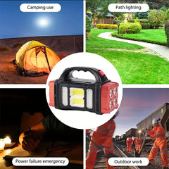 High Power LED Flashlights Camping Torch Work Light Charge 2-In-1 Solar Powered 4LED High Brightness Rechargeable Flashlight Portable Design 4 Lighting Modes USB Charging Suitable for Hiking Outdoor Exploration & Emergency Use,campingessentials,outdoorfur
