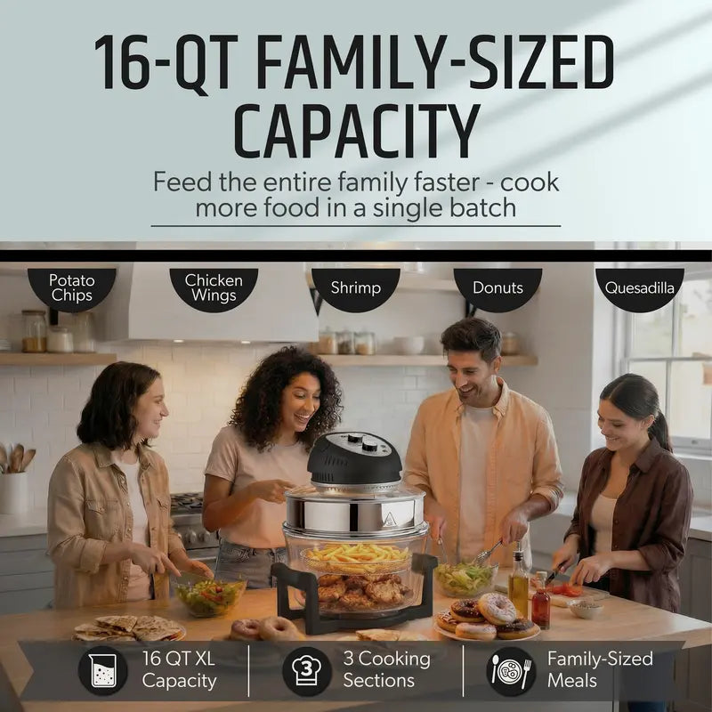 Granitestone 16 Quart Extra Large Air Fryer - Oil-Less Crispy Cooking for Healthier Meals