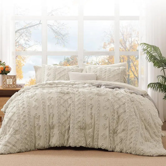 Full Size Comforter Set Autumn Leaf, Tufted Boho Bedding Farmhouse Bed Set, All Season 7 Pieces Bed in a Bag with Sheets, Pillowcases & Shams
