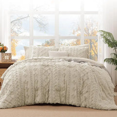 Full Size Comforter Set Autumn Leaf, Tufted Boho Bedding Farmhouse Bed Set, All Season 7 Pieces Bed in a Bag with Sheets, Pillowcases & Shams