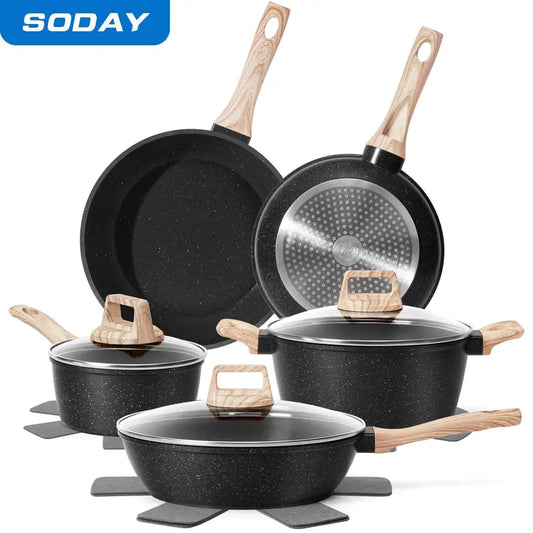 SODAY 12-Piece Non-Stick Cookware Set with Lid, Aluminium Core, Granite Coating, Induction Compatible, Easy Cleaning, Safe & Healthy Cooking