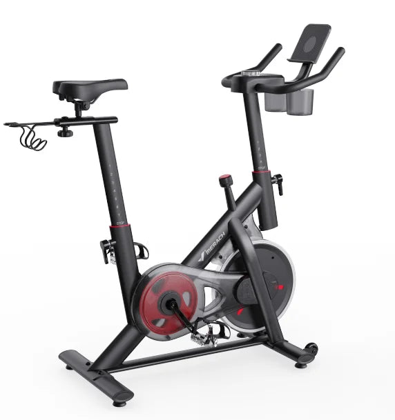 Merach Exercise Bike with New RPM Game Mode for Home Stationary Bike Enhanced Electronic with Holder Silent Belt Drive and Comfortable Seat Cushion for Cardio Workout Exclusive App ,Tablet Mount and Fitness Courses Gym machine Summervibes