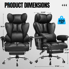 Office Chair Ergonomic Leather High Back Gaming Chair with Footrest, Adjustable Armrests