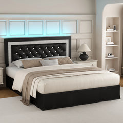 Cadre de lit flottant Garvee avec lumières LED intelligentes, tête de lit capitonnée en losange, support à lattes en bois massif, silencieux, pas besoin de sommier, montage facile, disponible en tailles King, Queen et Full