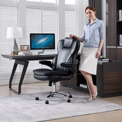 Big & Tall Leather Office Chair – Ergonomic Computer Desk Chair with Back Support
