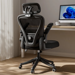 Black Ergonomic Office Chair – Computer Desk Chair with Wheels & Flip-Up Armrests