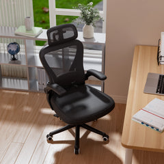 Black Ergonomic Office Chair – Computer Desk Chair with Wheels & Flip-Up Armrests