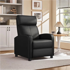 Black Modern Leather Recliner Chair, Single Reclining Sofa & Home Theater Seating
