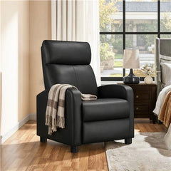 Black Modern Leather Recliner Chair, Single Reclining Sofa & Home Theater Seating