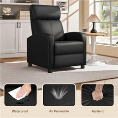 Black Modern Leather Recliner Chair, Single Reclining Sofa & Home Theater Seating