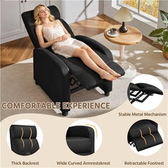 Black Modern Leather Recliner Chair, Single Reclining Sofa & Home Theater Seating