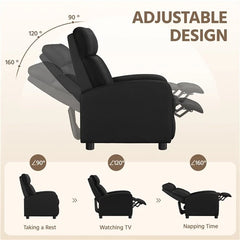 Black Modern Leather Recliner Chair, Single Reclining Sofa & Home Theater Seating