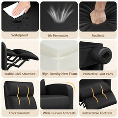 Black Modern Leather Recliner Chair, Single Reclining Sofa & Home Theater Seating