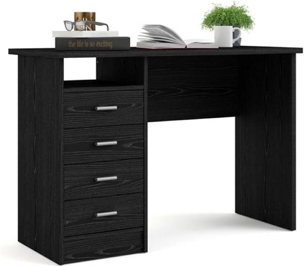 Black Woodgrain Desk with 4 Drawers – Stylish Home Office & Computer Desk