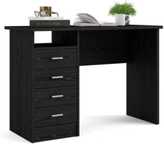 Black Woodgrain Desk with 4 Drawers – Stylish Home Office & Computer Desk