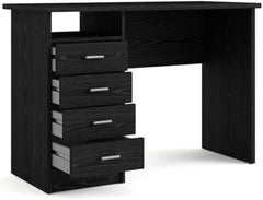Black Woodgrain Desk with 4 Drawers – Stylish Home Office & Computer Desk