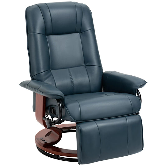 Blue Air Leather Manual Swivel Recliner Chair with Wooden Base
