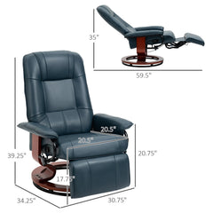 Blue Air Leather Manual Swivel Recliner Chair with Wooden Base