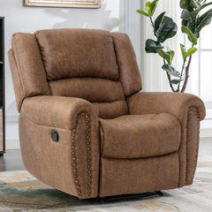 CANMOV Leather Manual Recliner Chair – Classic Breathable Upholstered Reclining Sofa Chair