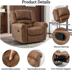 CANMOV Leather Manual Recliner Chair – Classic Breathable Upholstered Reclining Sofa Chair