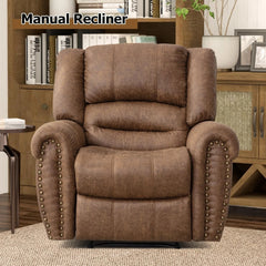 CANMOV Leather Manual Recliner Chair – Classic Breathable Upholstered Reclining Sofa Chair