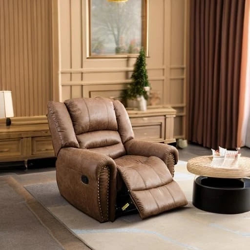 CANMOV Leather Manual Recliner Chair – Classic Breathable Upholstered Reclining Sofa Chair