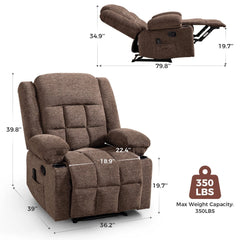CANMOV Manual Recliner Chair – Massage & Heat Recliner with Cup Holders
