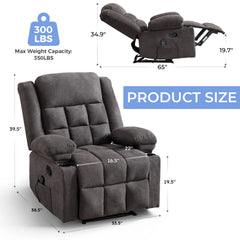 CANMOV Massage Recliner Chair with Heat, Manual Reclining Chair with Cup Holders