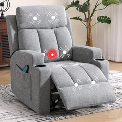 CANMOV Massage Recliner Chair with Heat, Manual Reclining Chair with Cup Holders for Living Room