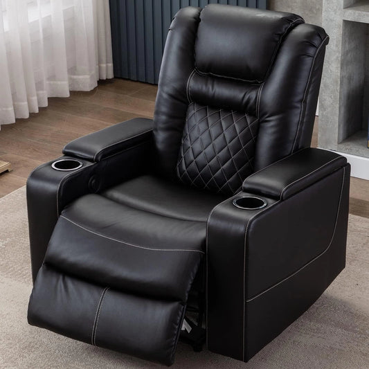 CANMOV Power Recliner Chair, PU Leather Electric Reclining Chair with USB Ports & Cup Holders