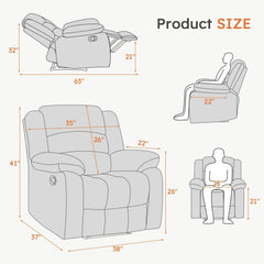 Canmov Breathable PU Leather Manual Recliner Chair, Single Sofa Lounge Chair