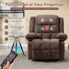 Canmov Brown Manual Recliner Chair with Vibration Massage & Lumbar Heating