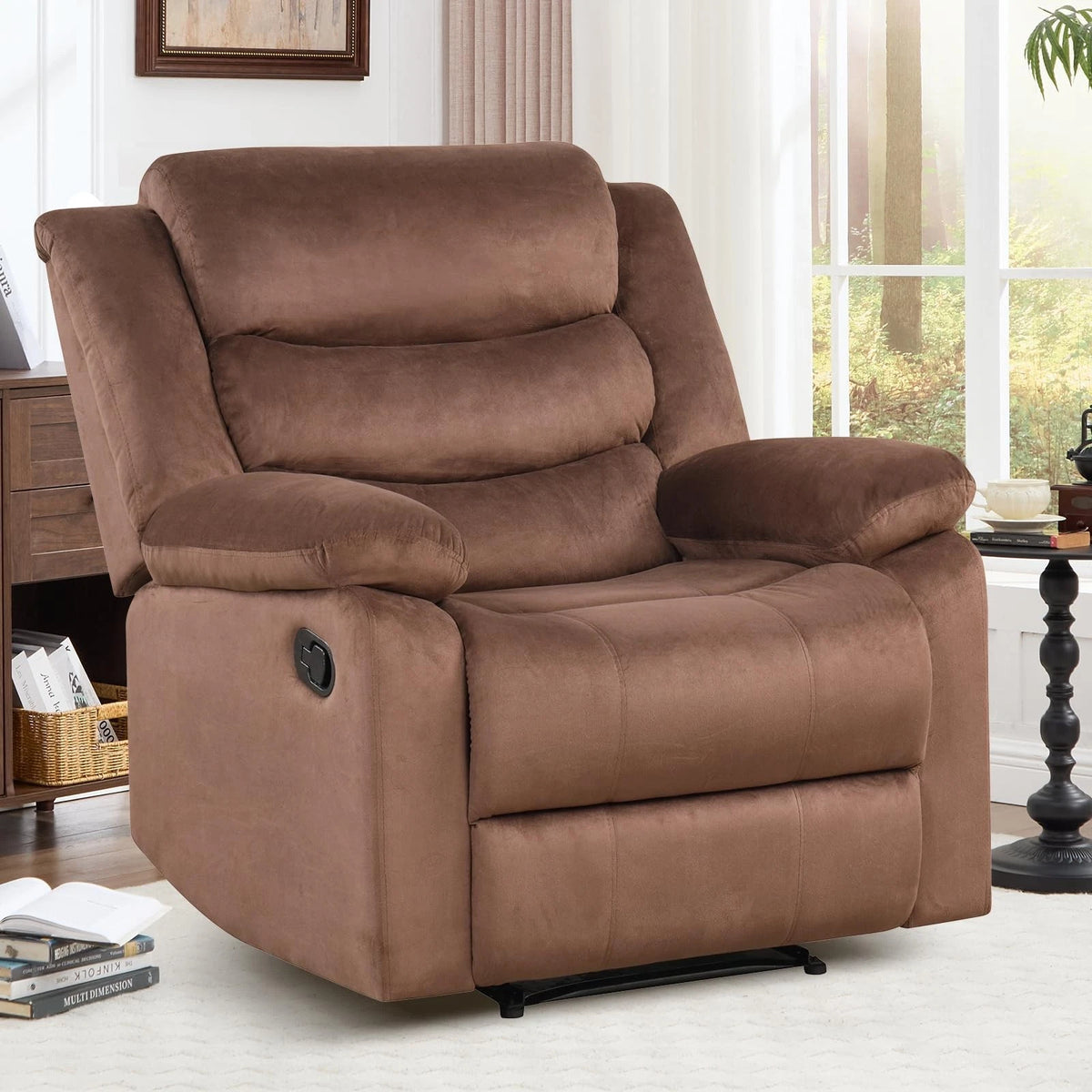 Canmov Fabric Manual Recliner Chair, Upholstered Single Sofa Chair with Armrests