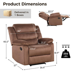 Canmov Fabric Manual Recliner Chair, Upholstered Single Sofa Chair with Armrests