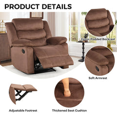Canmov Fabric Manual Recliner Chair, Upholstered Single Sofa Chair with Armrests